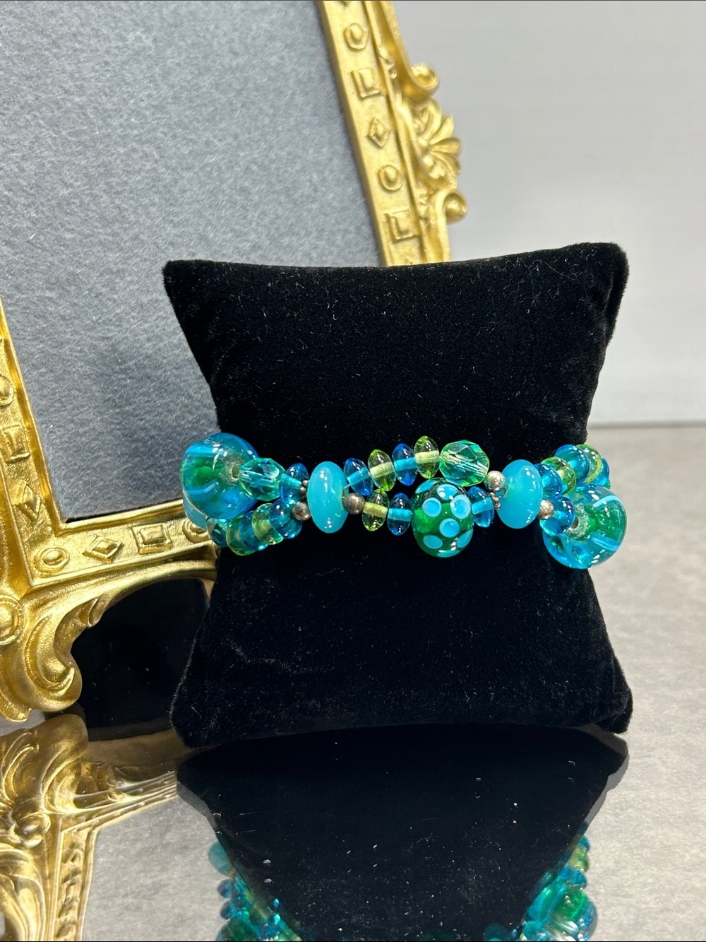 Handcrafted Shades of Blue & Green Glass Beaded Bracelet - Women Jewelry